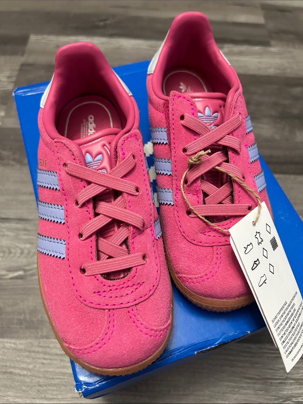 adidas Kids Gazelle Pink Suede Sneakers with Light Purple Stripes